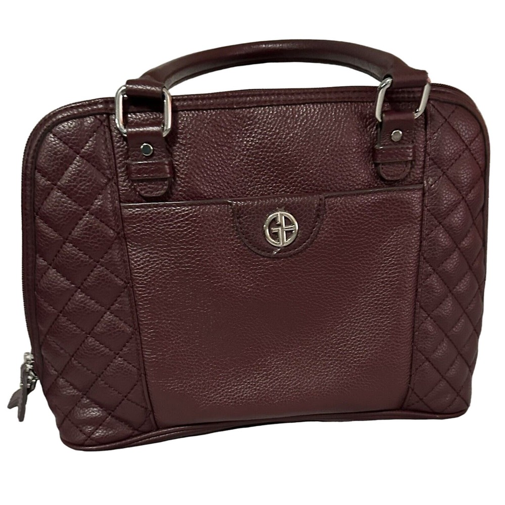 Giani Bernini‎ Womens Quilted Dome Satchel Handbag Maroon Leather Zipper